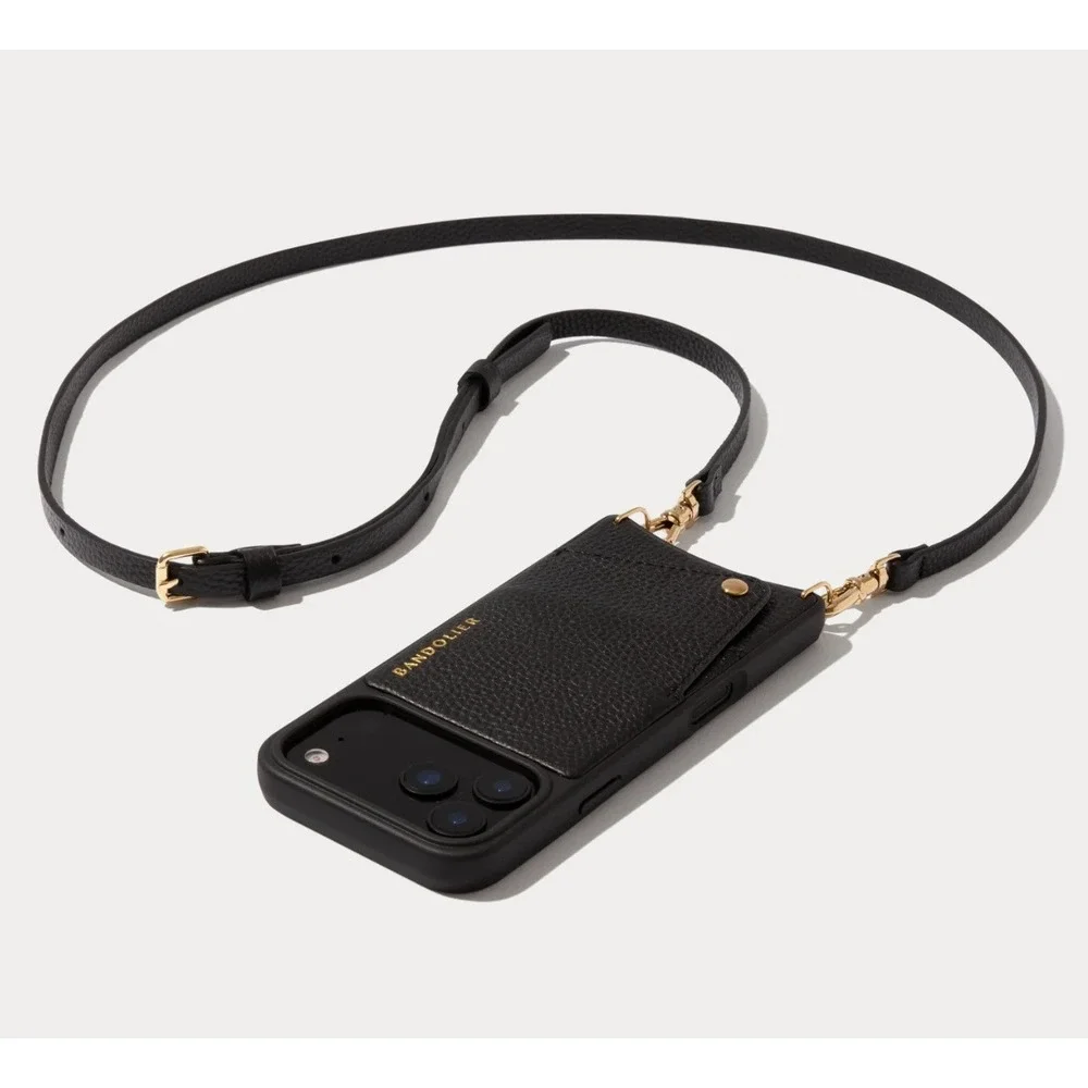 Bandolier Strap Womens OS Black Gold Hardware Leather Pebbled Adjustable
